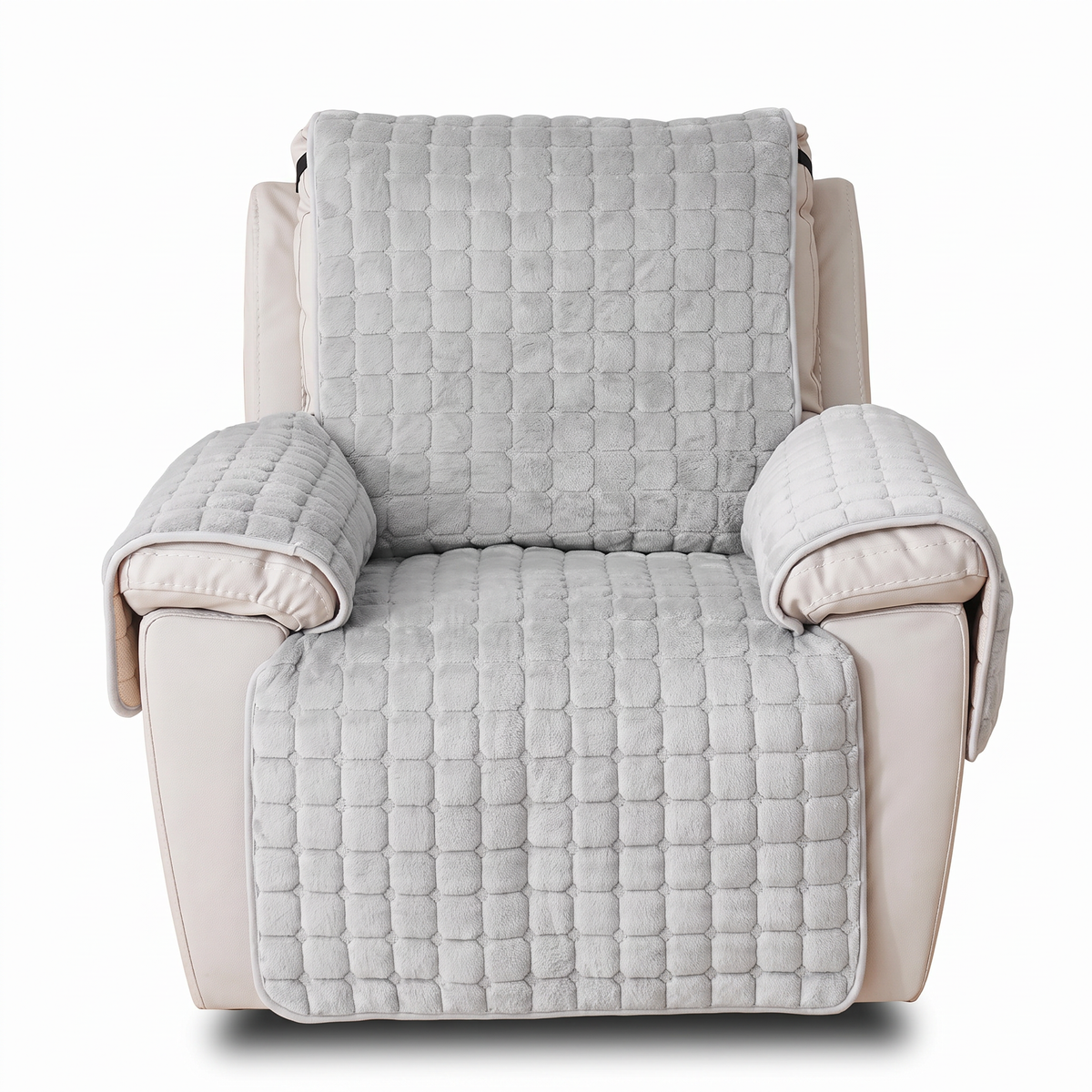 Quilted Grid Plush Recliner Cover with Side Pocket