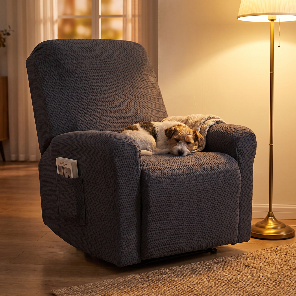 Fitted Stretch Recliner Slipcover with Pocket evening setting
