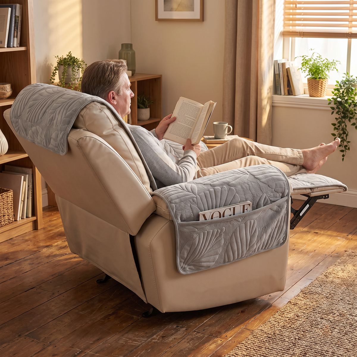 Leaf Quilted Anti-Slip Recliner Cover in use