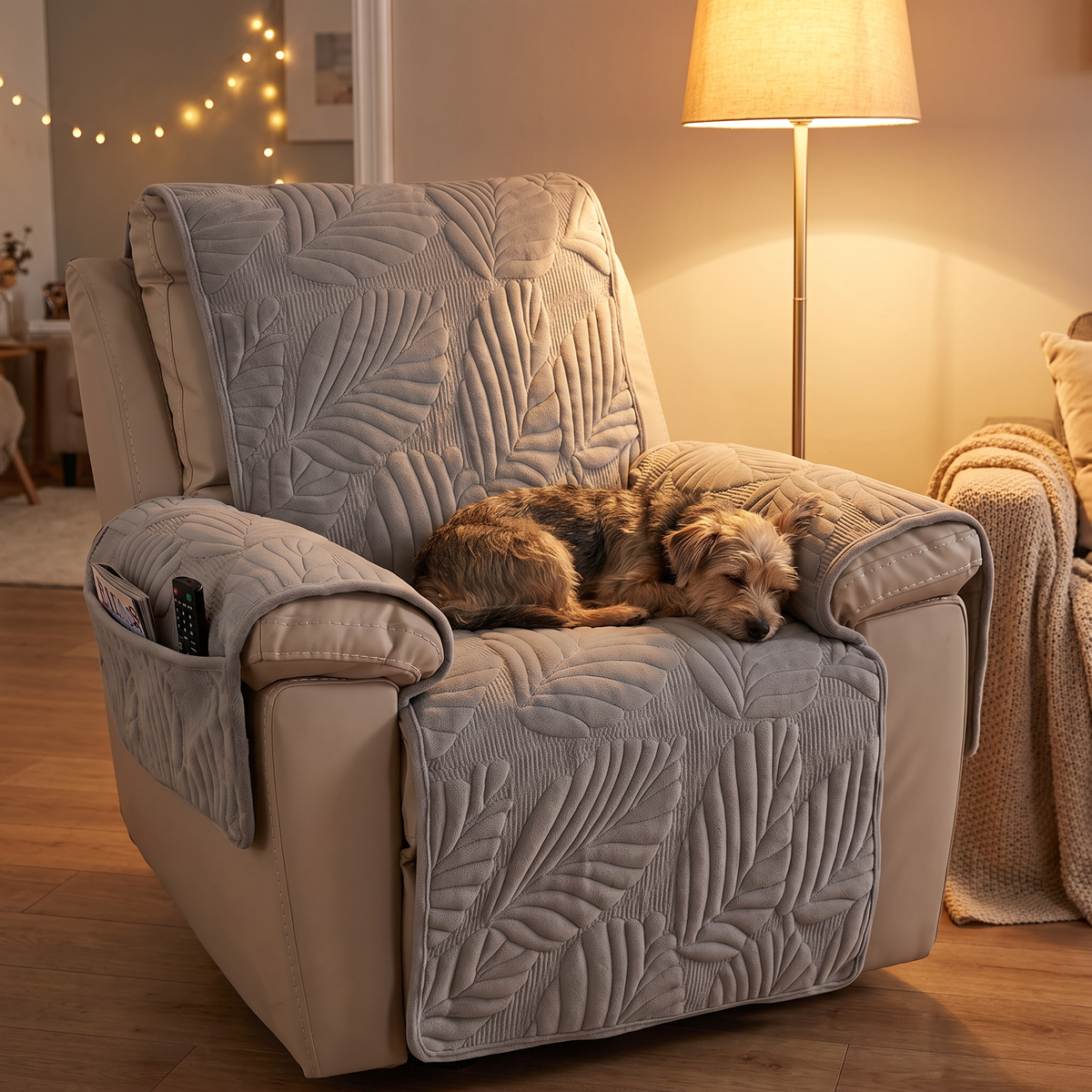 Leaf Quilted Anti-Slip Recliner Cover evening setting