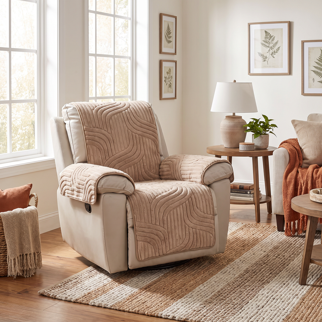 Thick Plush Wave Recliner Cover in a living space