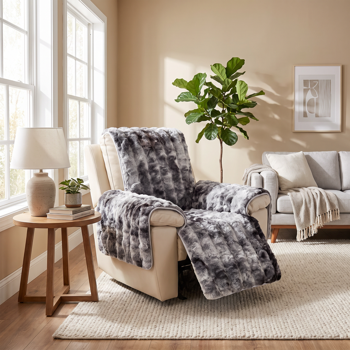 Tie-Dye Velvet Plush 4-Piece Recliner Cover Set in a living space