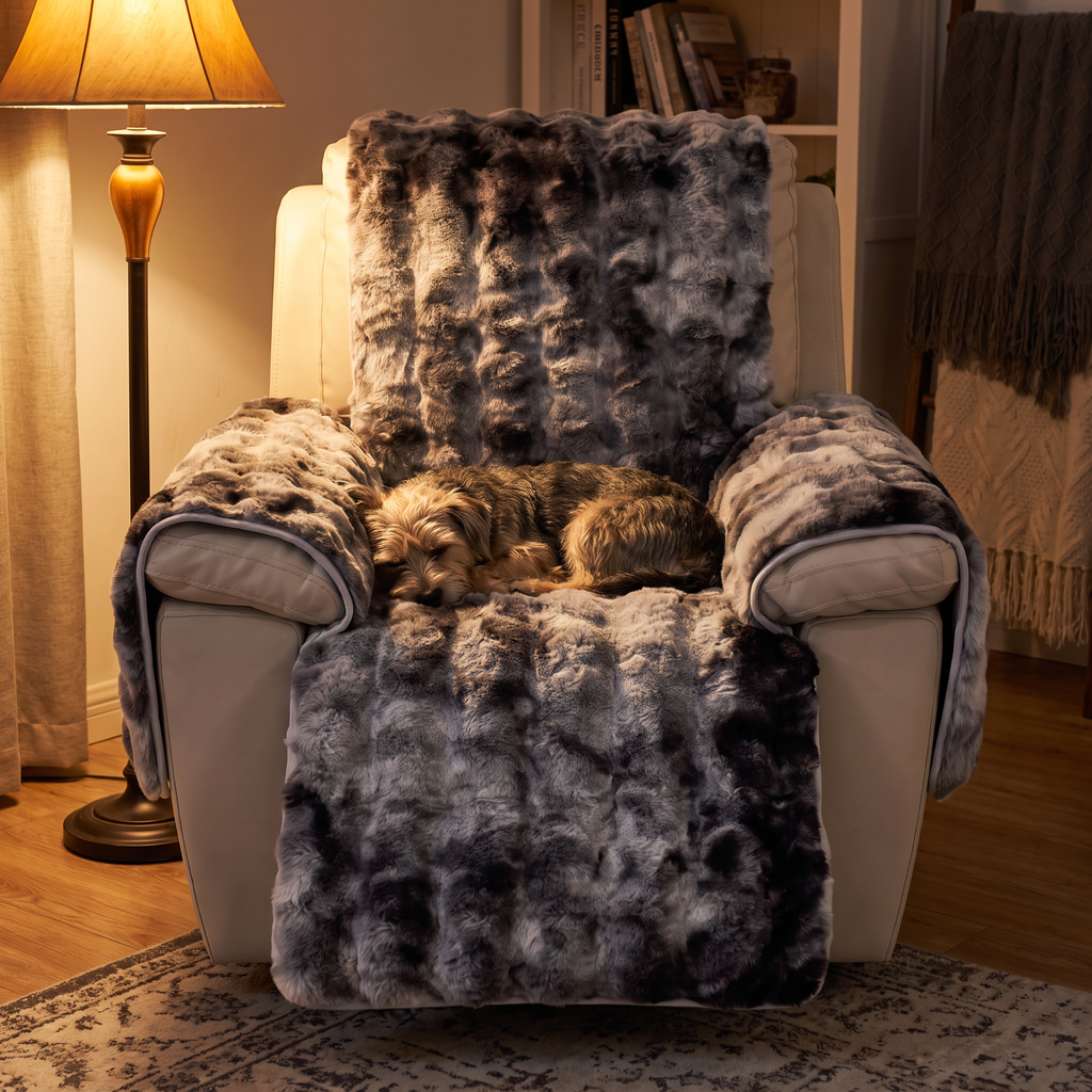 Tie-Dye Velvet Plush 4-Piece Recliner Cover Set evening setting