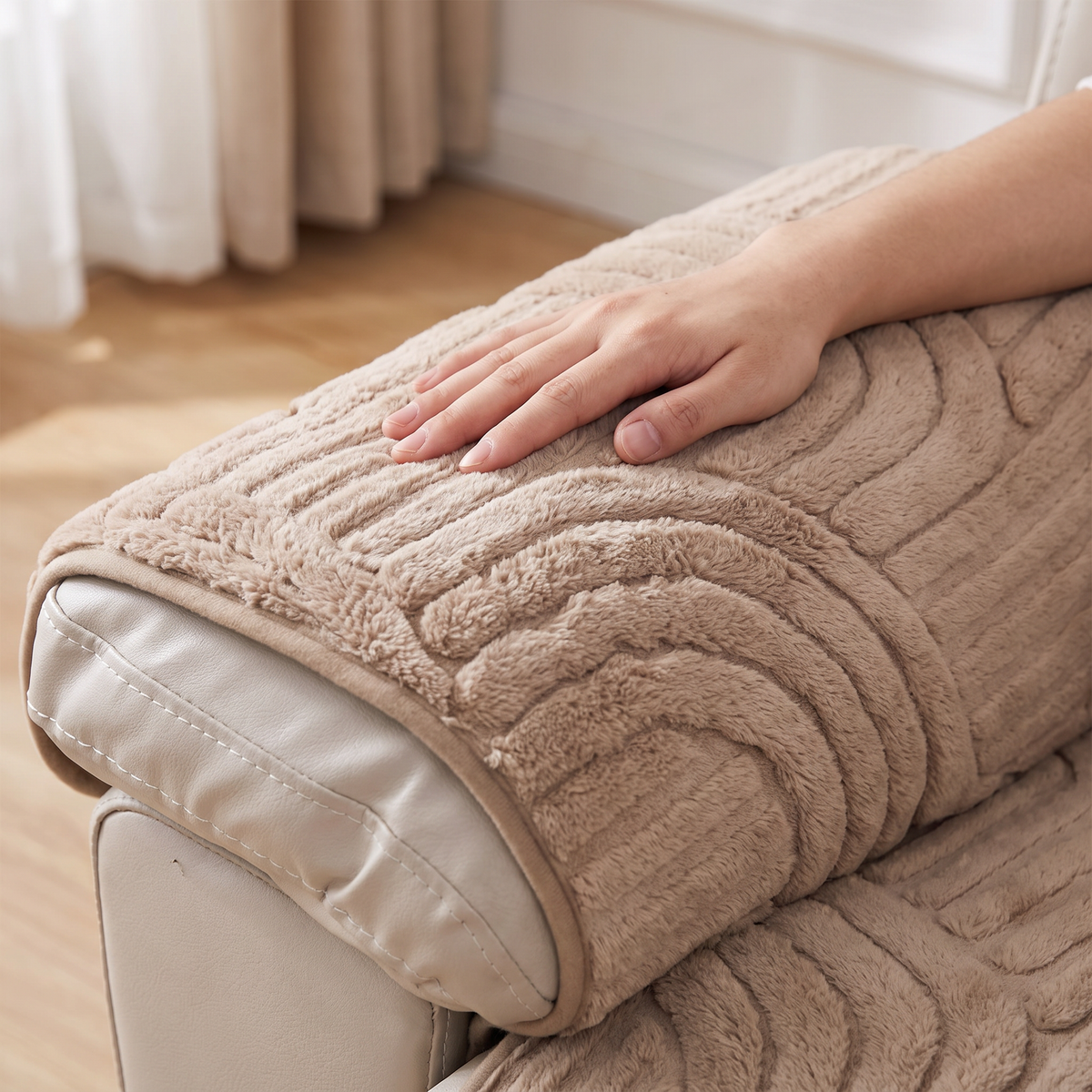 Thick Plush Wave Recliner Cover fabric detail