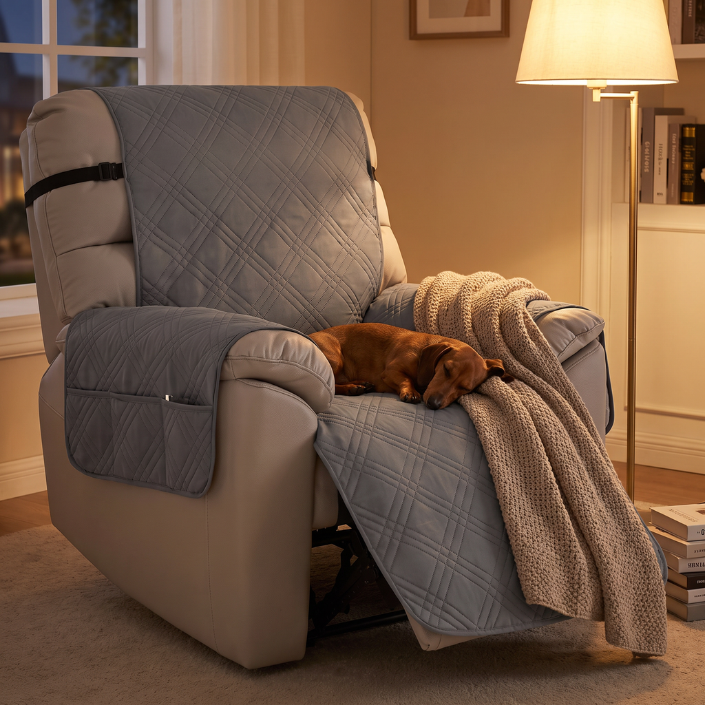 Waterproof Quilted Recliner Slipcover evening setting