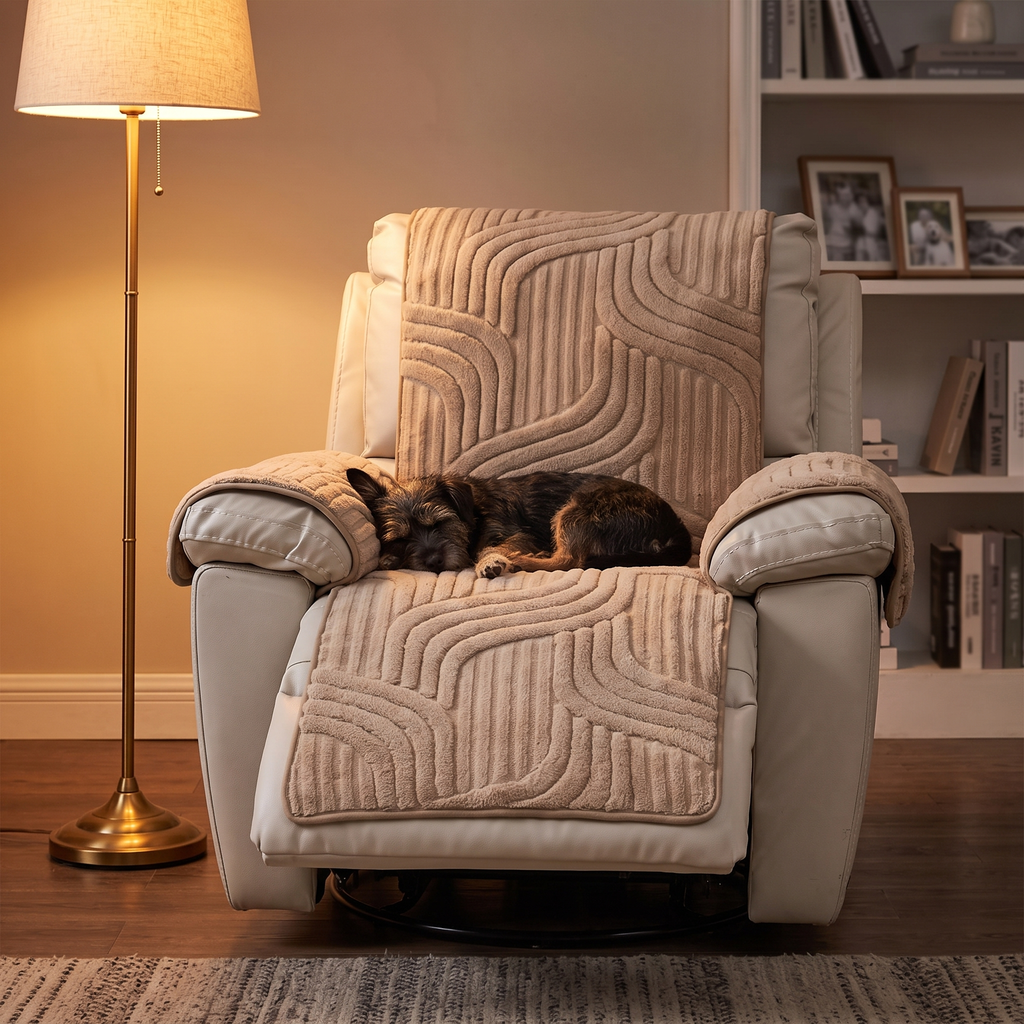 Thick Plush Wave Recliner Cover evening setting
