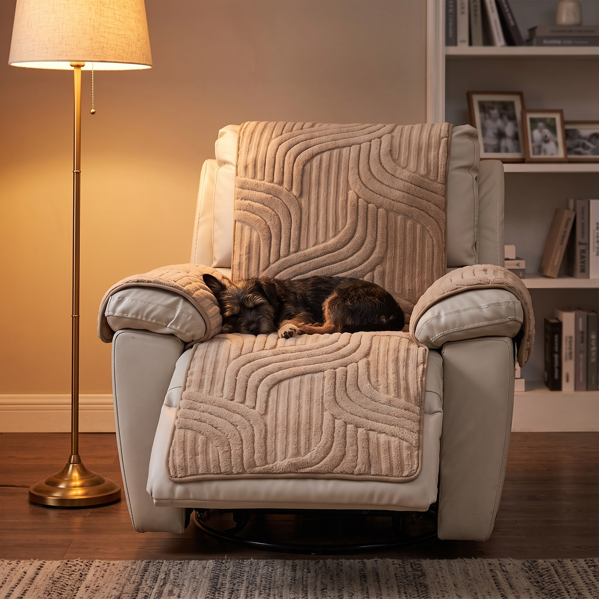 Thick Plush Wave Recliner Cover evening setting
