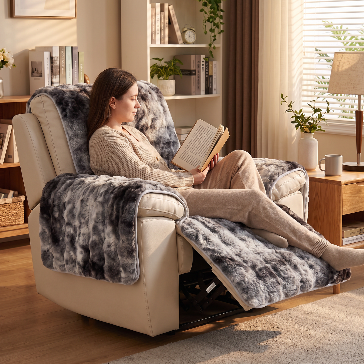 Tie-Dye Velvet Plush 4-Piece Recliner Cover Set in use