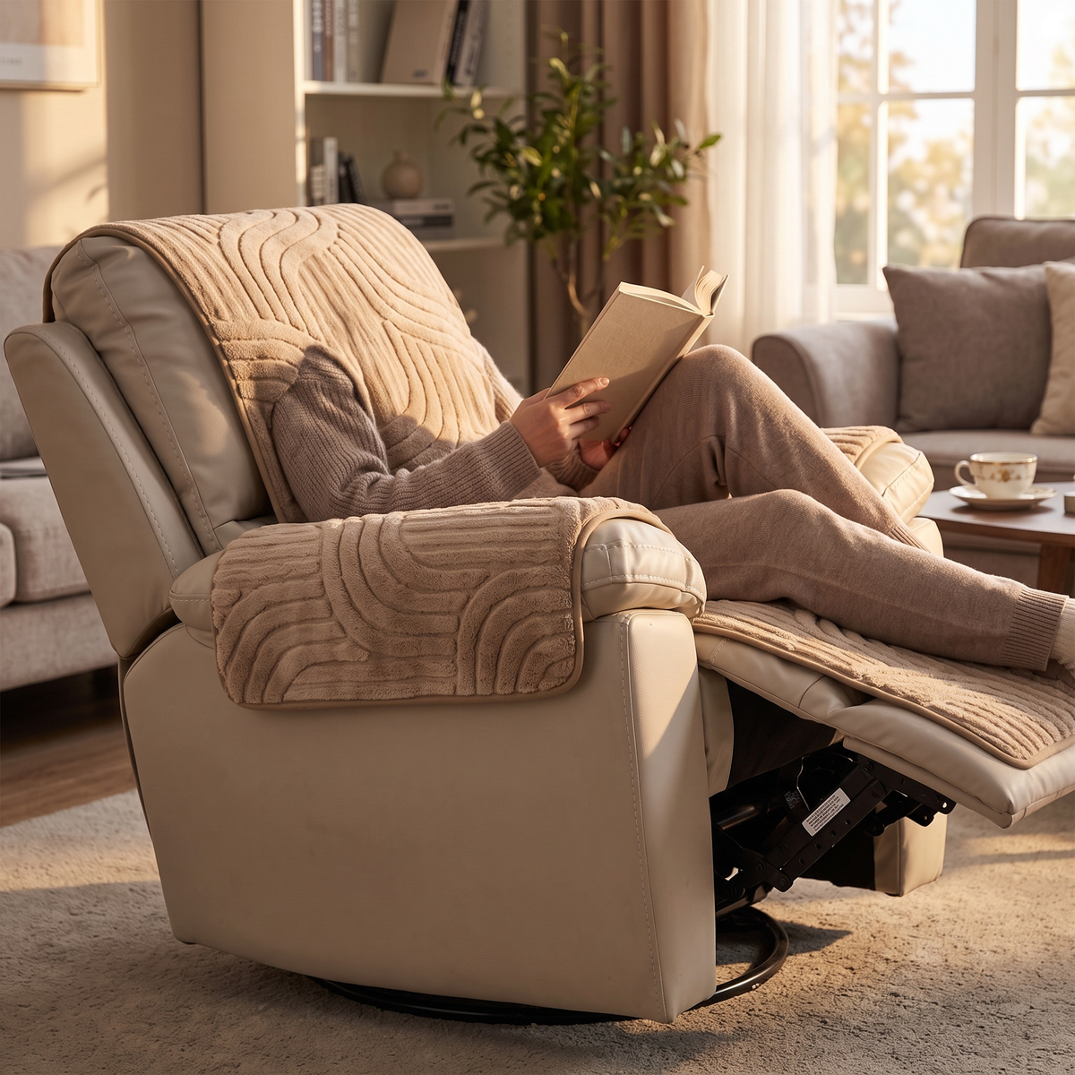 Thick Plush Wave Recliner Cover in use