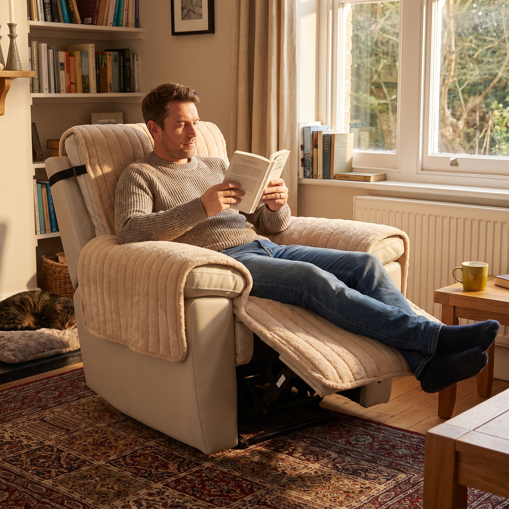 Channel Plush Recliner Cover in use