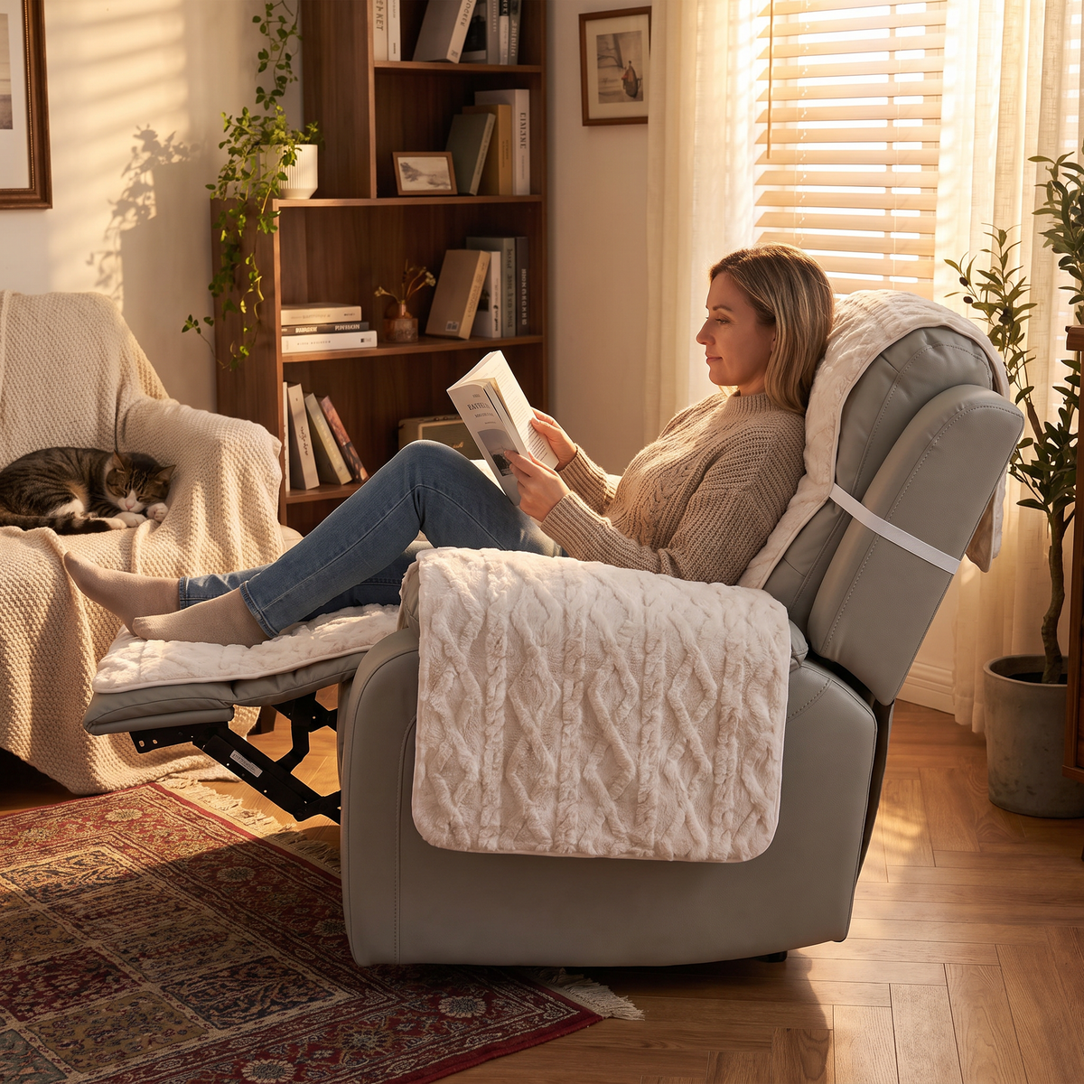 Diamond Knit Plush Recliner Slipcover in use