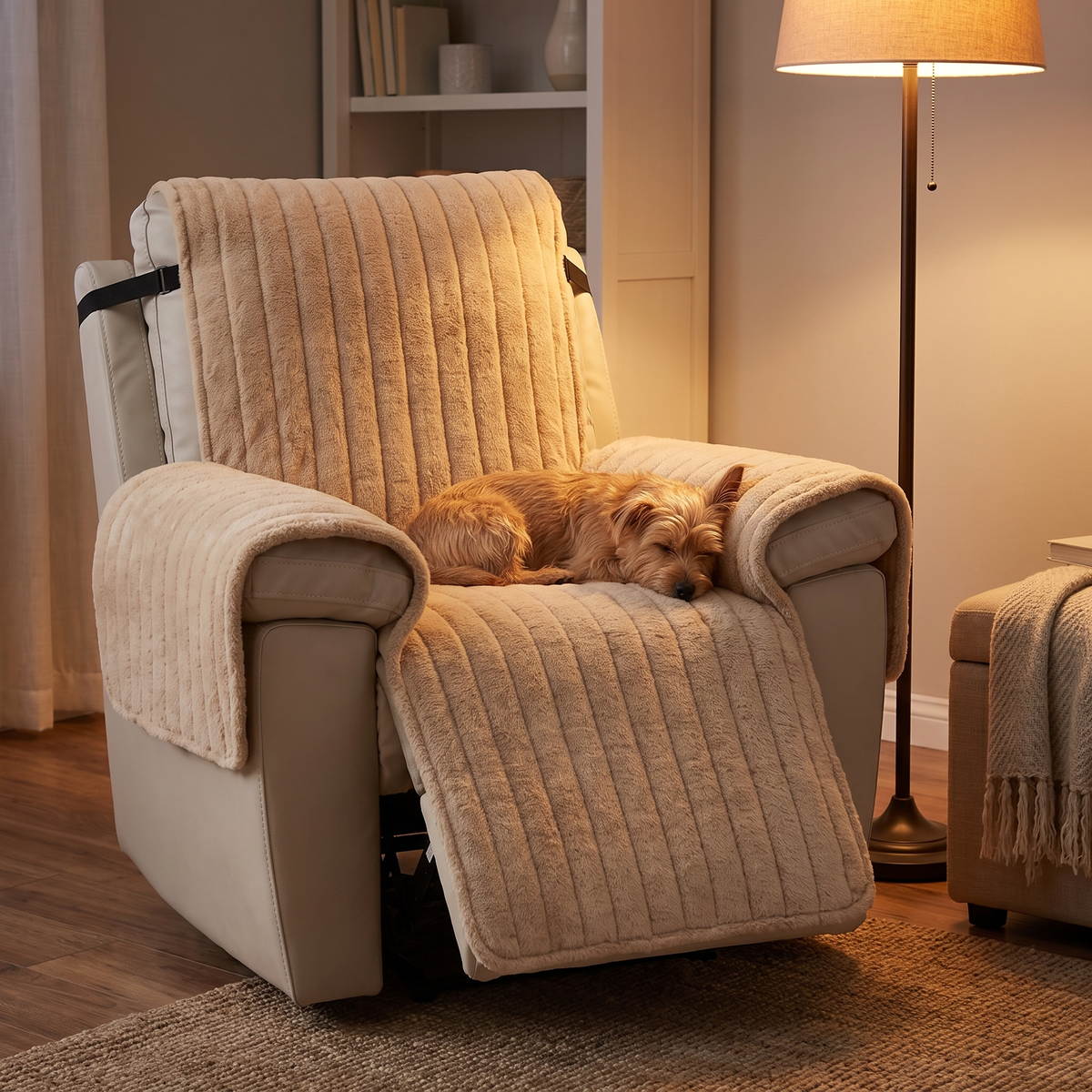 Channel Plush Recliner Cover evening setting