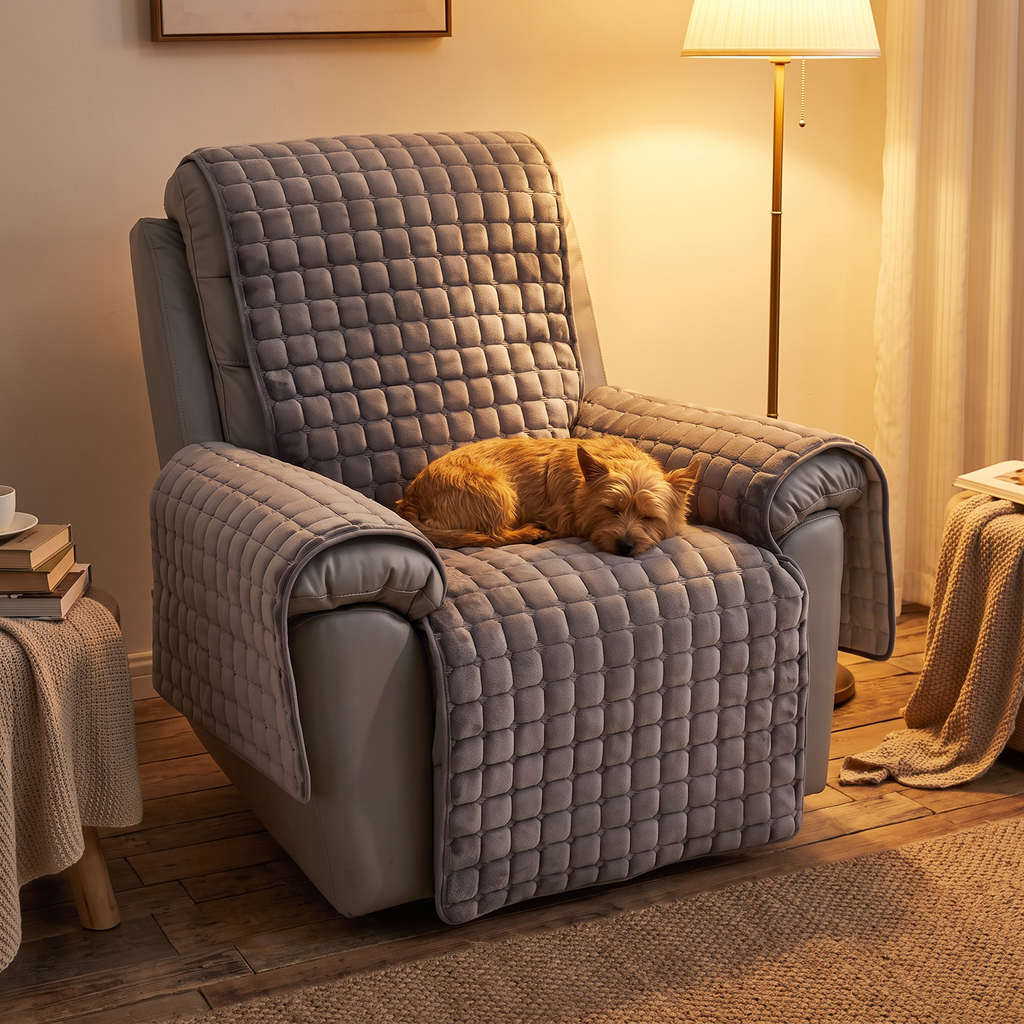 Velvet Grid Recliner Cover evening setting