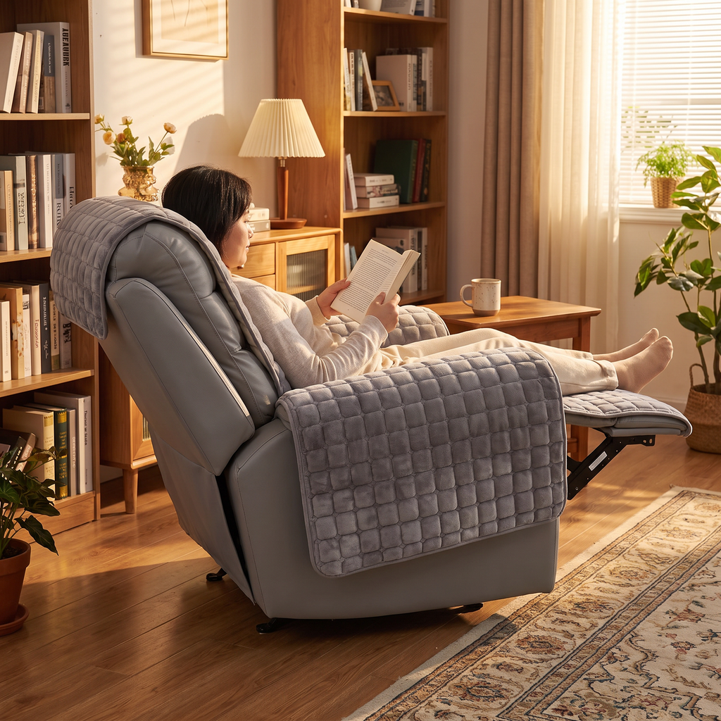 Velvet Grid Recliner Cover in use