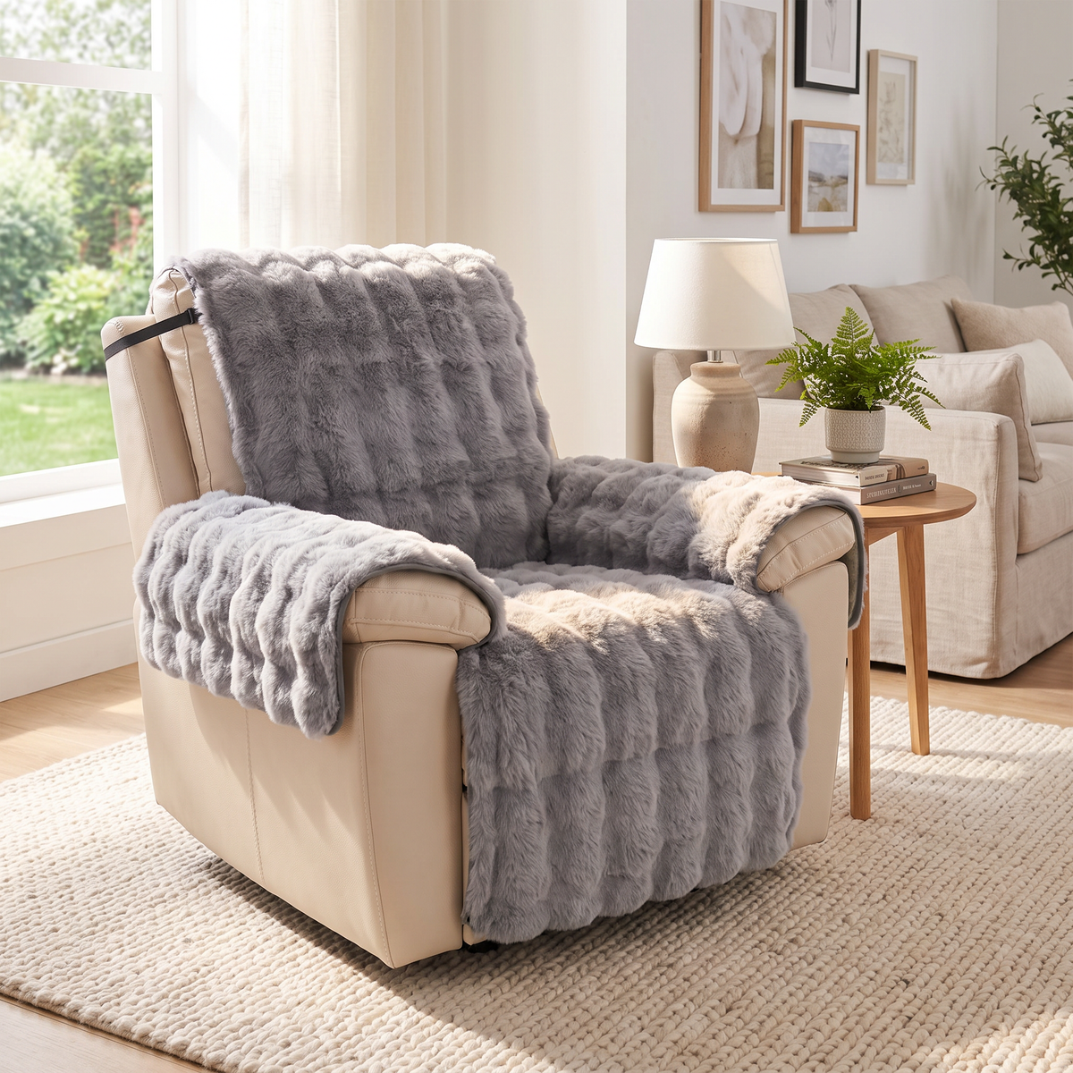 Faux Fur Bubble Recliner Cover in a living space
