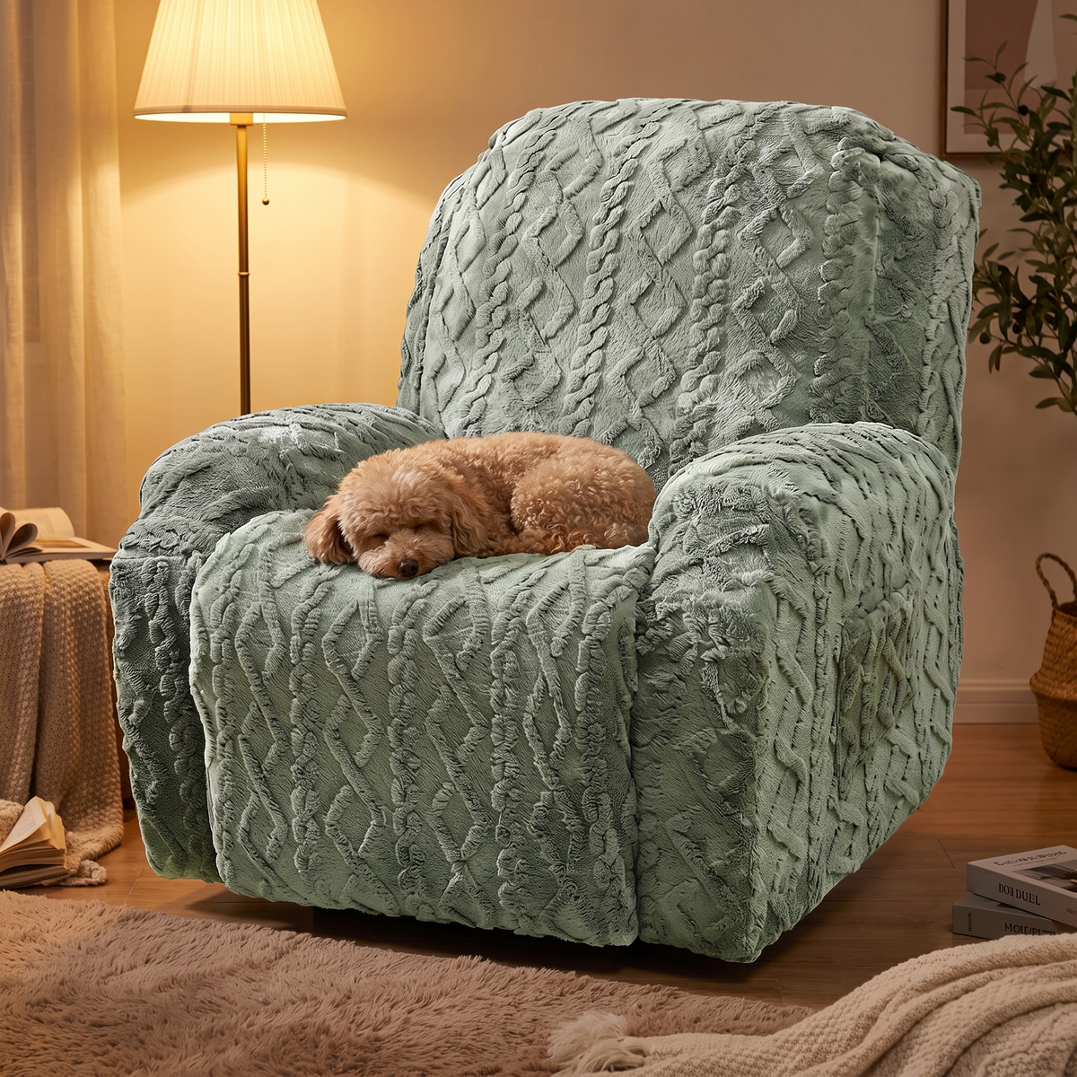 Jacquard Stretch Recliner Cover evening setting