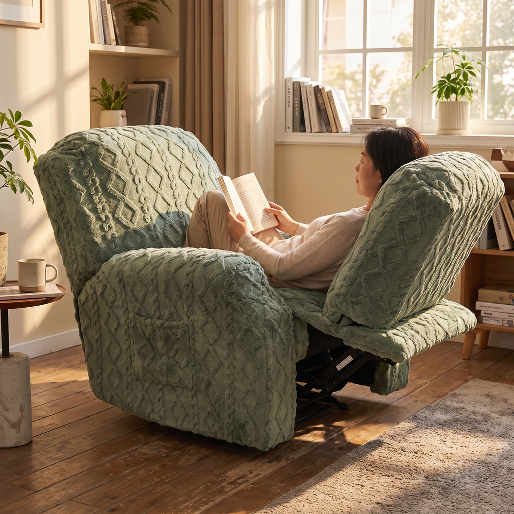 Jacquard Stretch Recliner Cover in use
