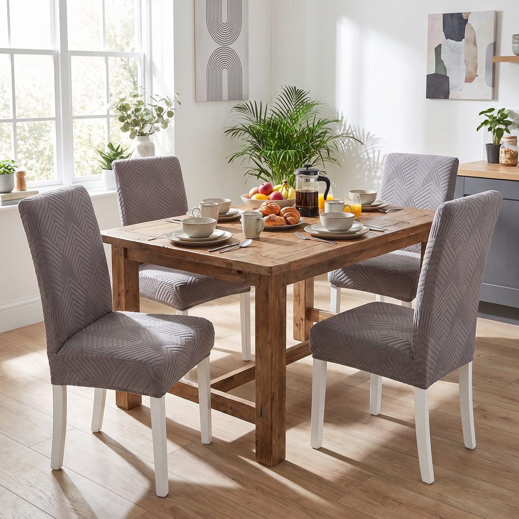 Textured Jacquard Dining Chair Cover in a living space
