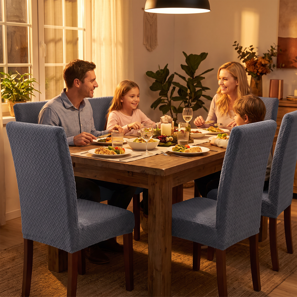 Velvet Jacquard Stretch Dining Chair Cover in use