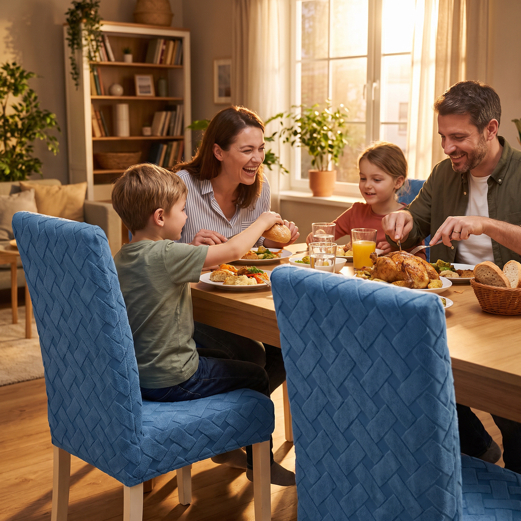 Woven Jacquard Stretch Dining Chair Cover in use