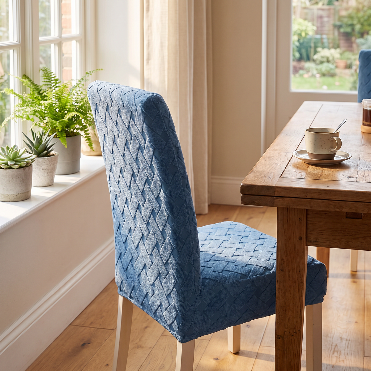 Woven Jacquard Stretch Dining Chair Cover evening setting