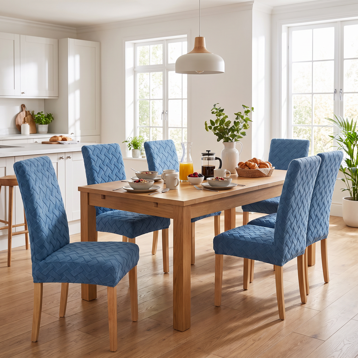 Woven Jacquard Stretch Dining Chair Cover in a living space
