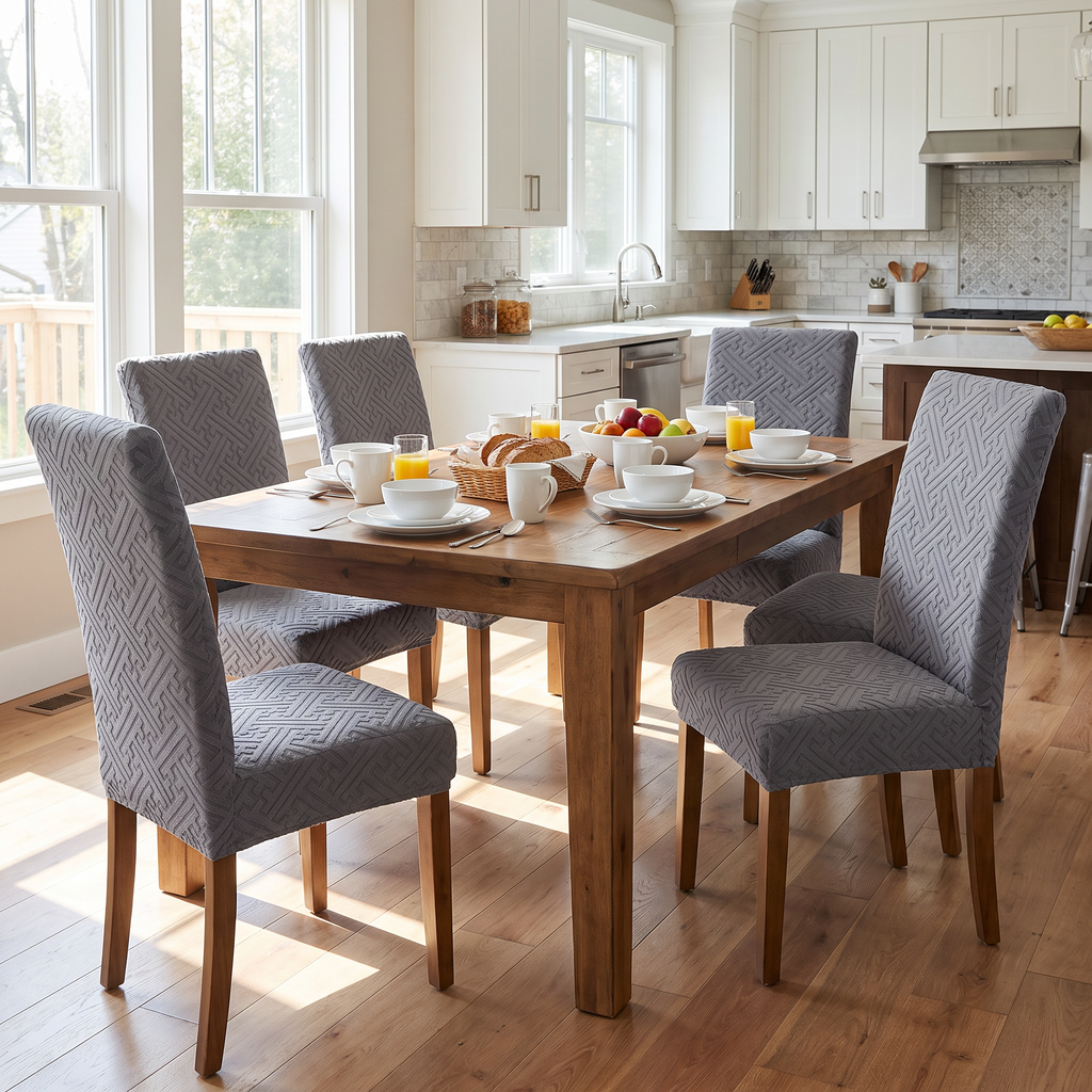 Lattice Jacquard Stretch Dining Chair Cover in a living space