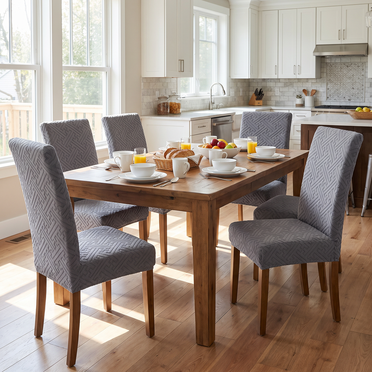 Lattice Jacquard Stretch Dining Chair Cover in a living space