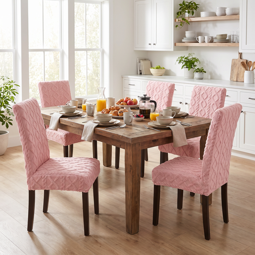 Cable Jacquard Stretch Dining Chair Cover in a living space