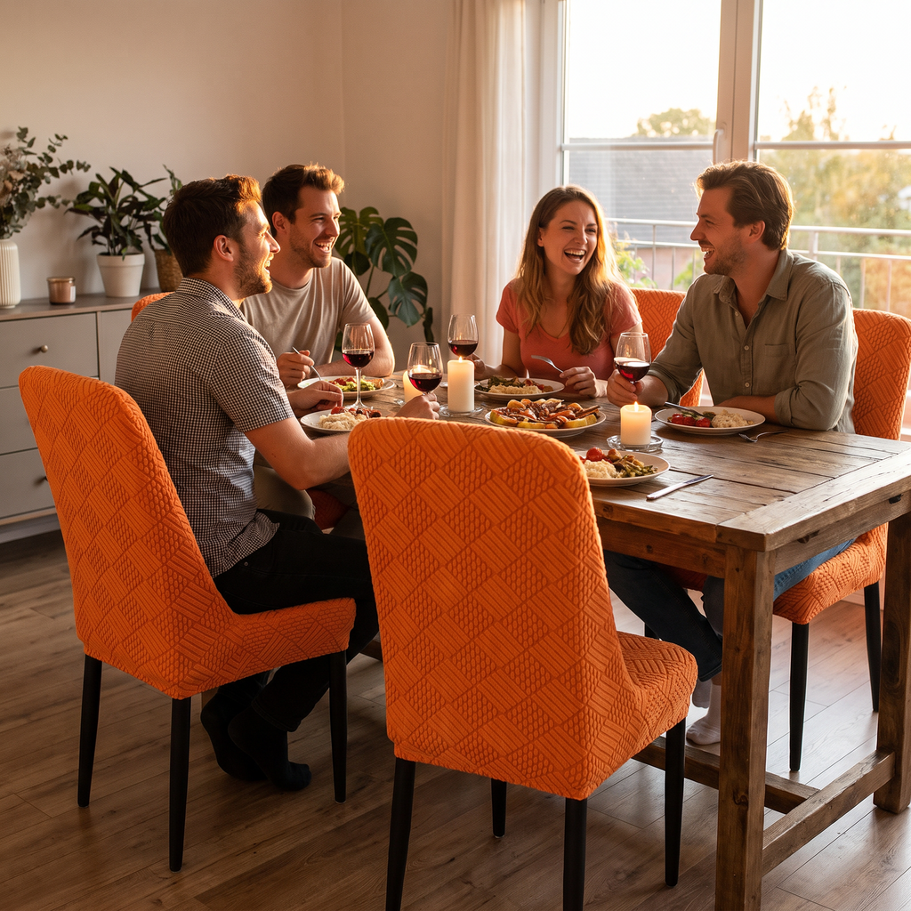 Curved-Back Knit Stretch Chair Cover in use