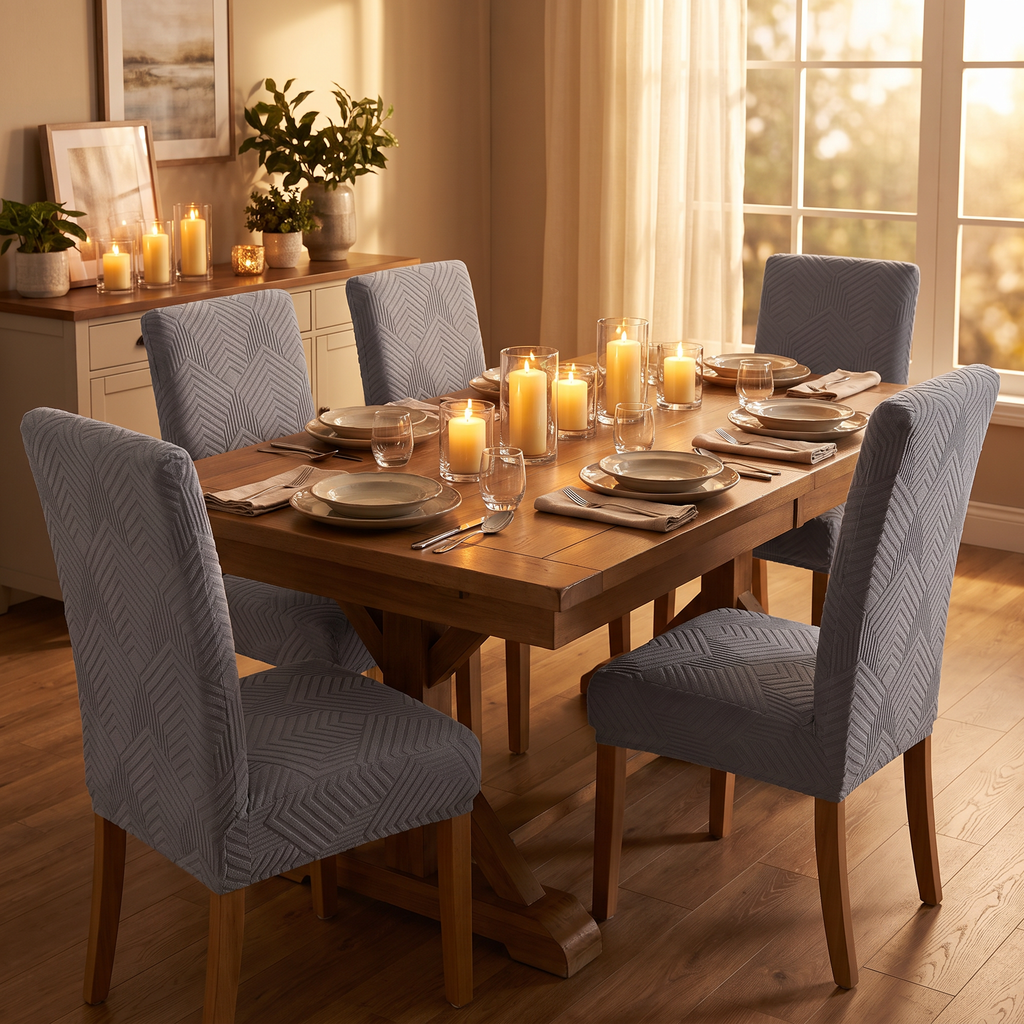 Textured Jacquard Dining Chair Cover in use