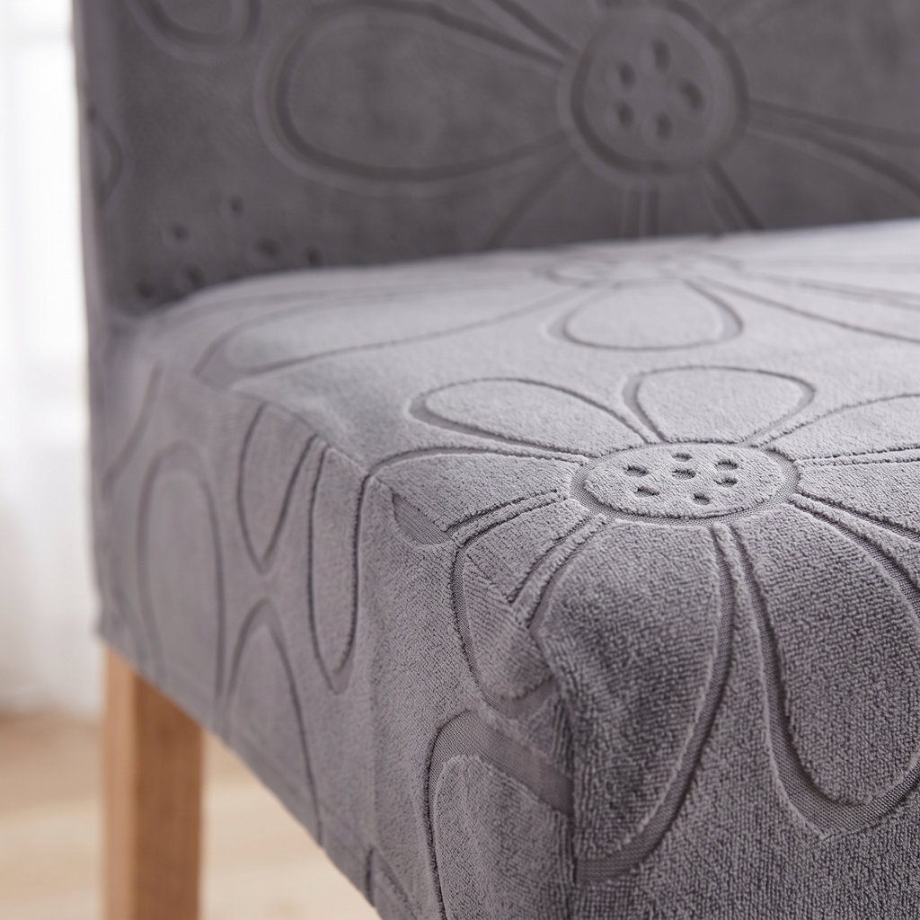 Embossed Daisy Stretch Dining Chair Cover fabric detail