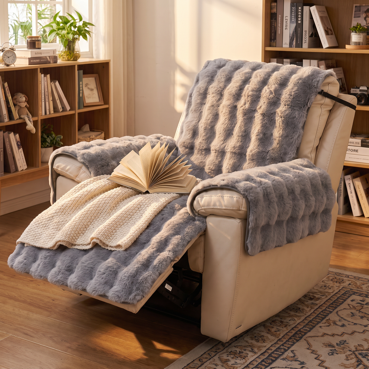 Faux Fur Bubble Recliner Cover in use