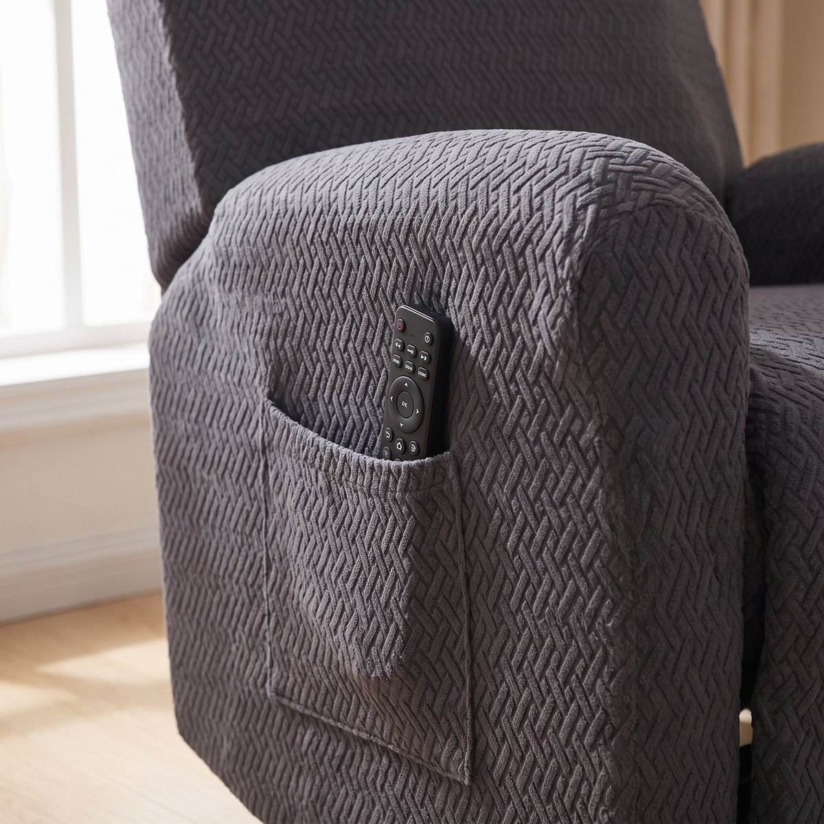 Fitted Stretch Recliner Slipcover with Pocket fabric detail