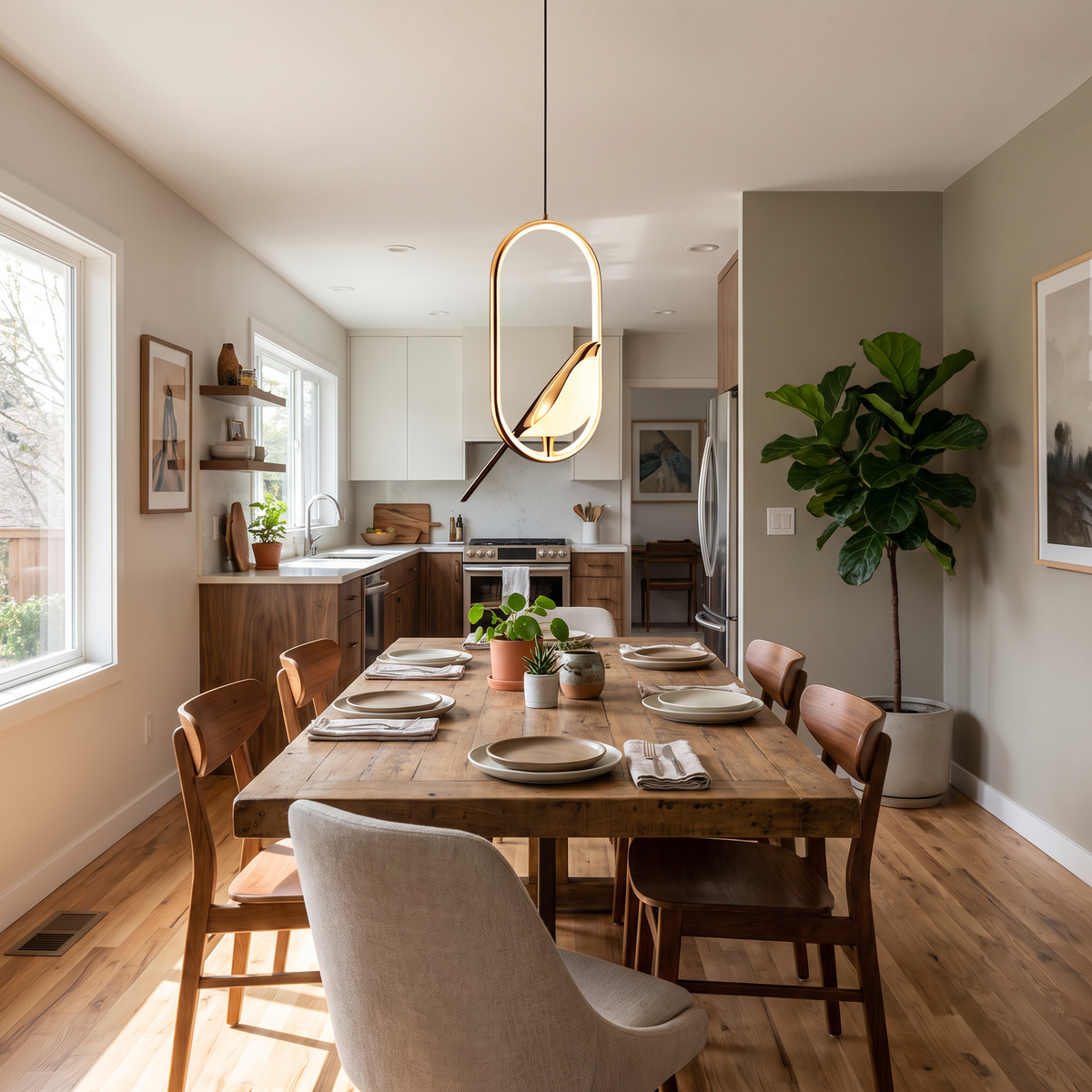 Gold Ring Bird LED Pendant Light - styled