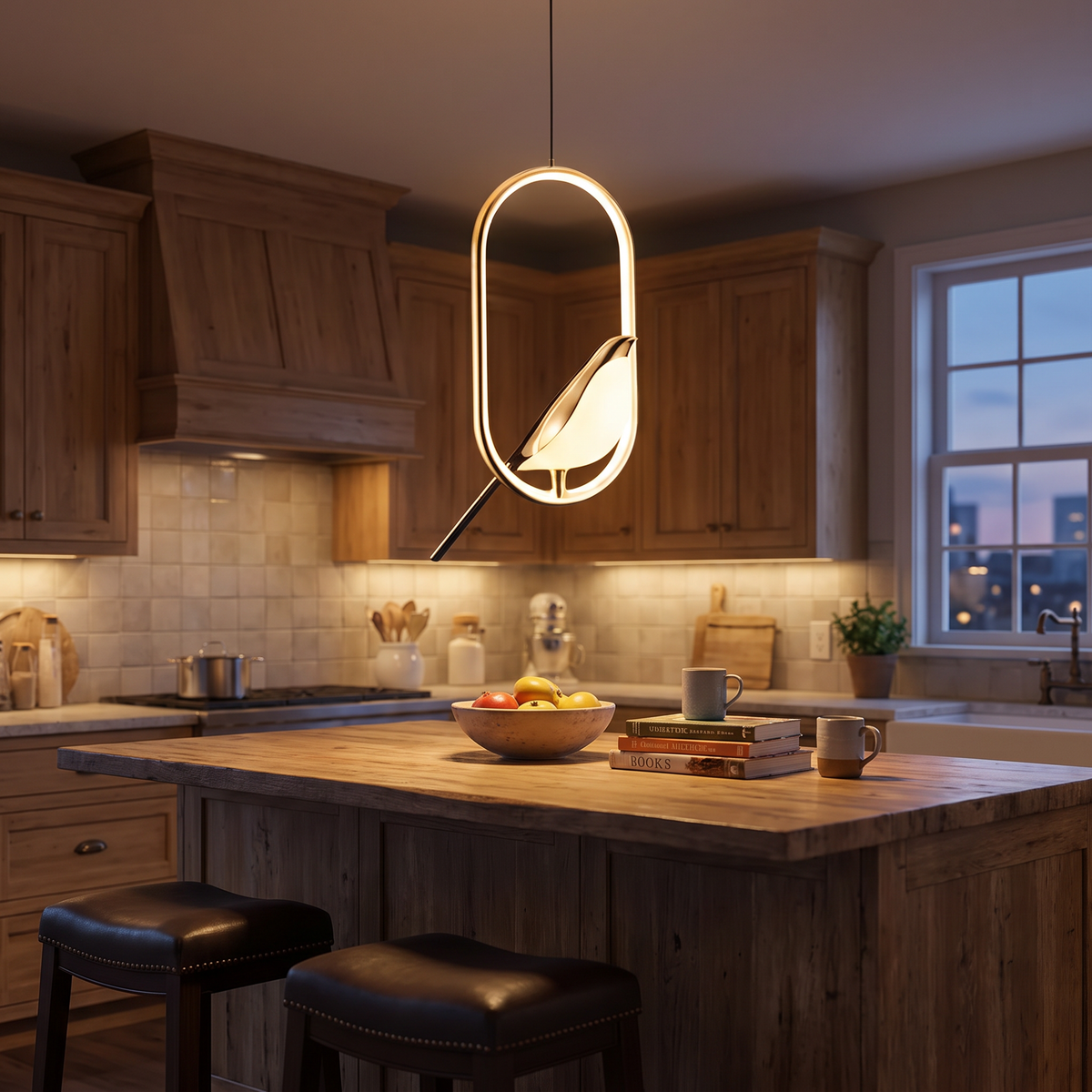 Gold Ring Bird LED Pendant Light - styled