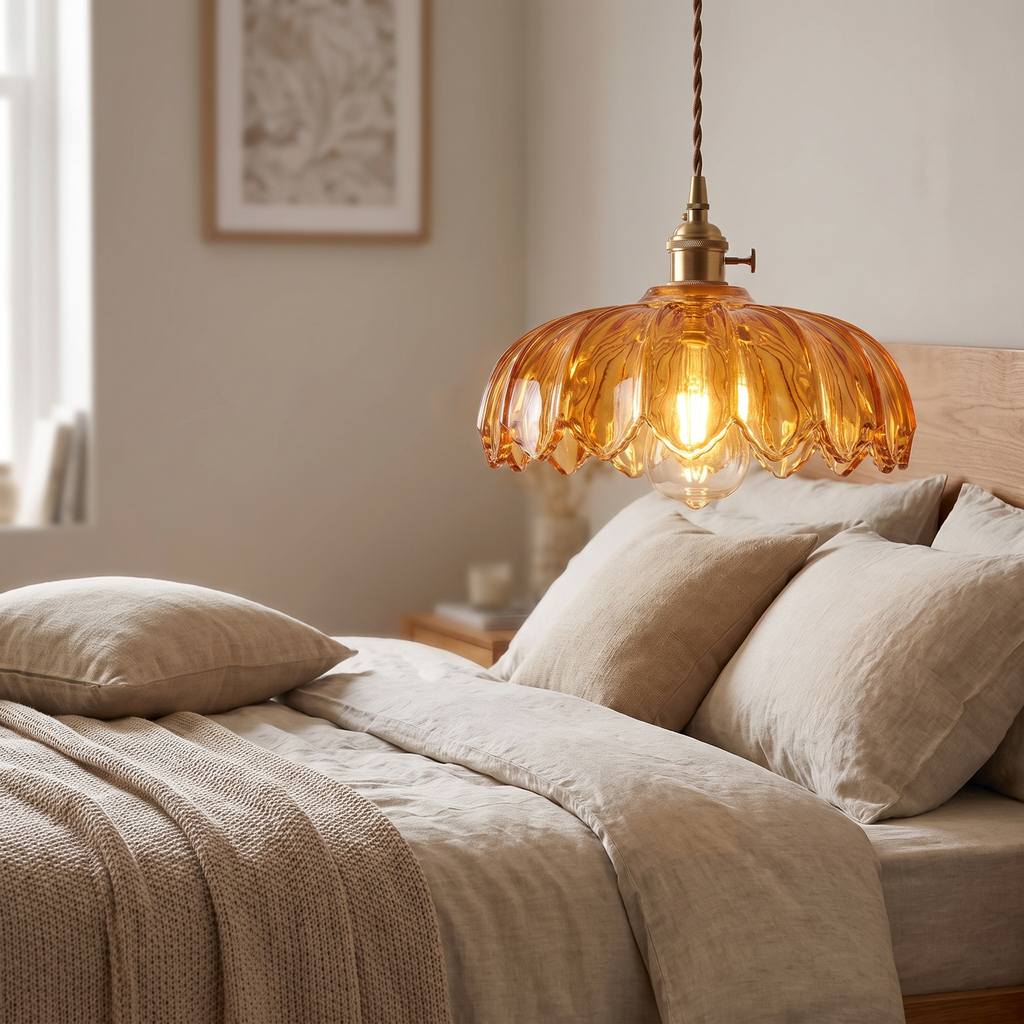 Scalloped Glass Flower Pendant Light - styled