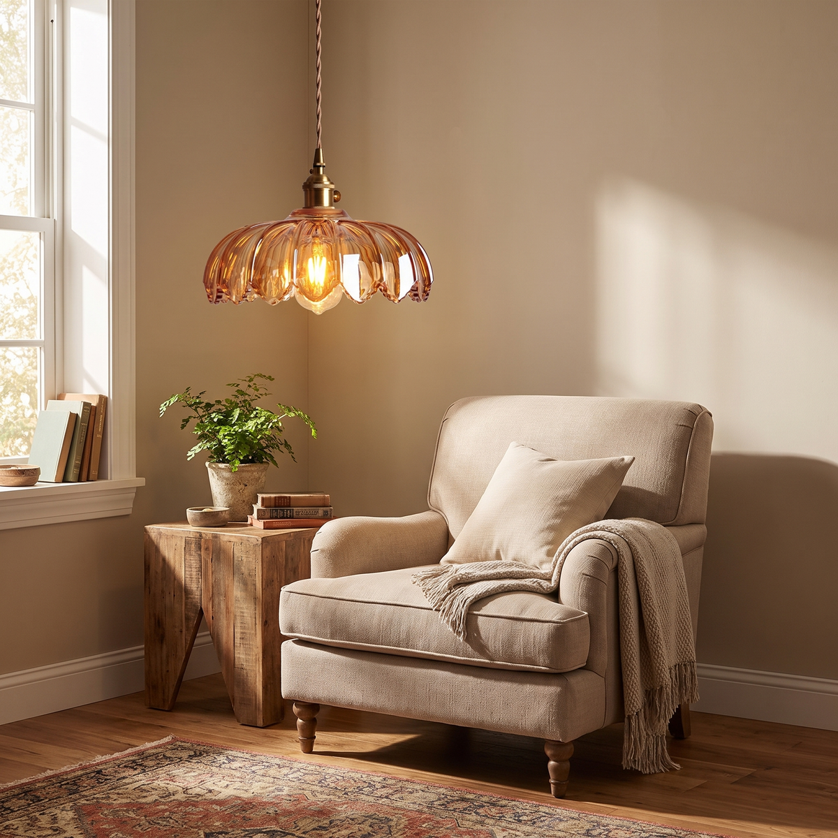 Scalloped Glass Flower Pendant Light - styled