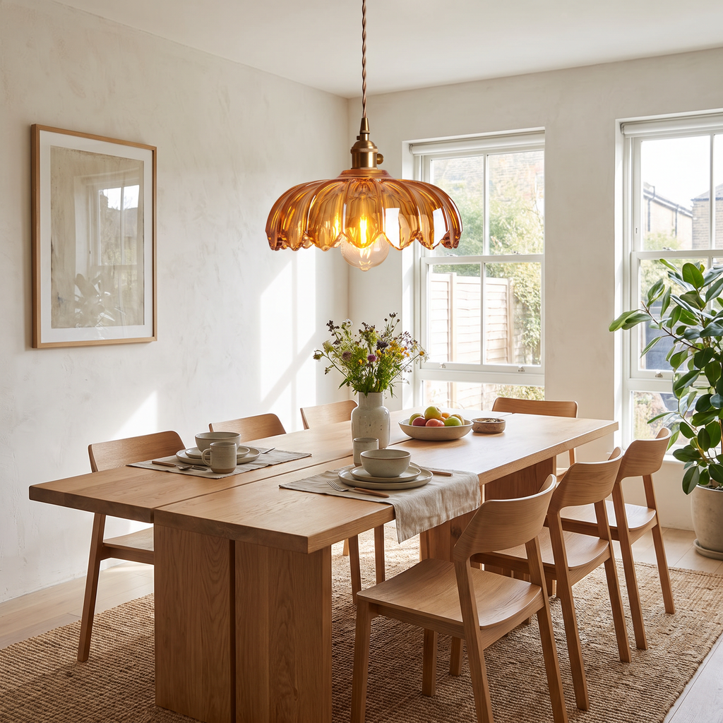 Scalloped Glass Flower Pendant Light - styled