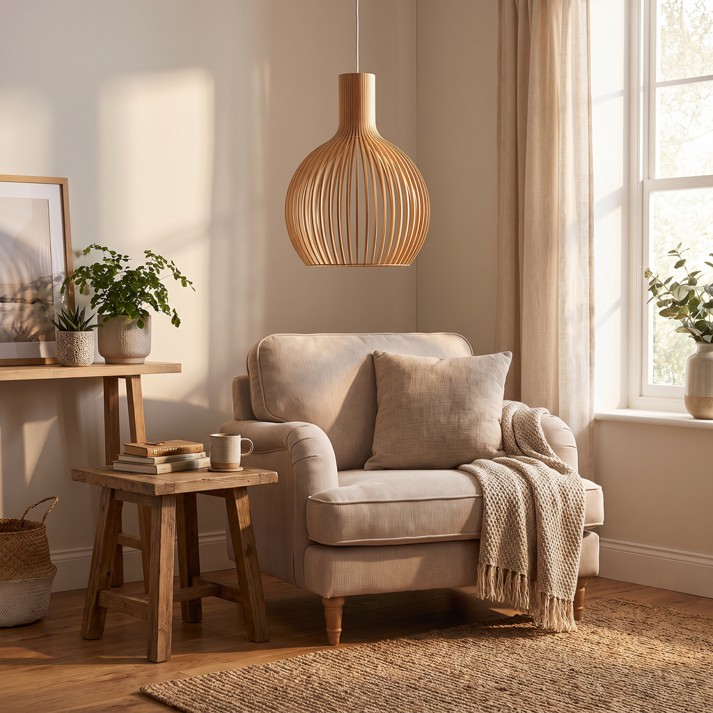 Wooden Slat Birdcage Pendant Light - styled