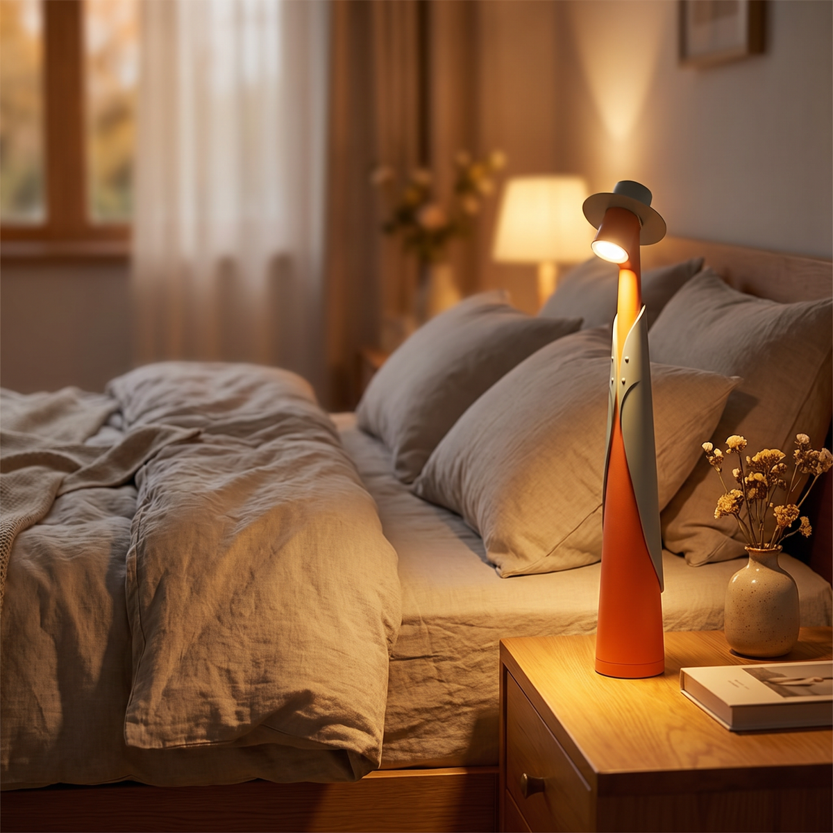 Sculptural Hat Figure Cordless Desk Lamp - styled