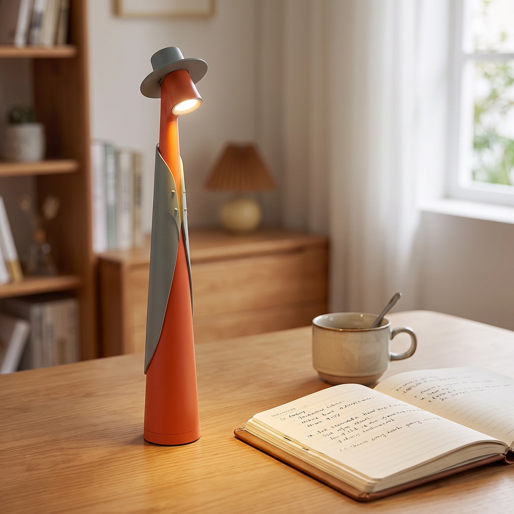 Sculptural Hat Figure Cordless Desk Lamp - styled