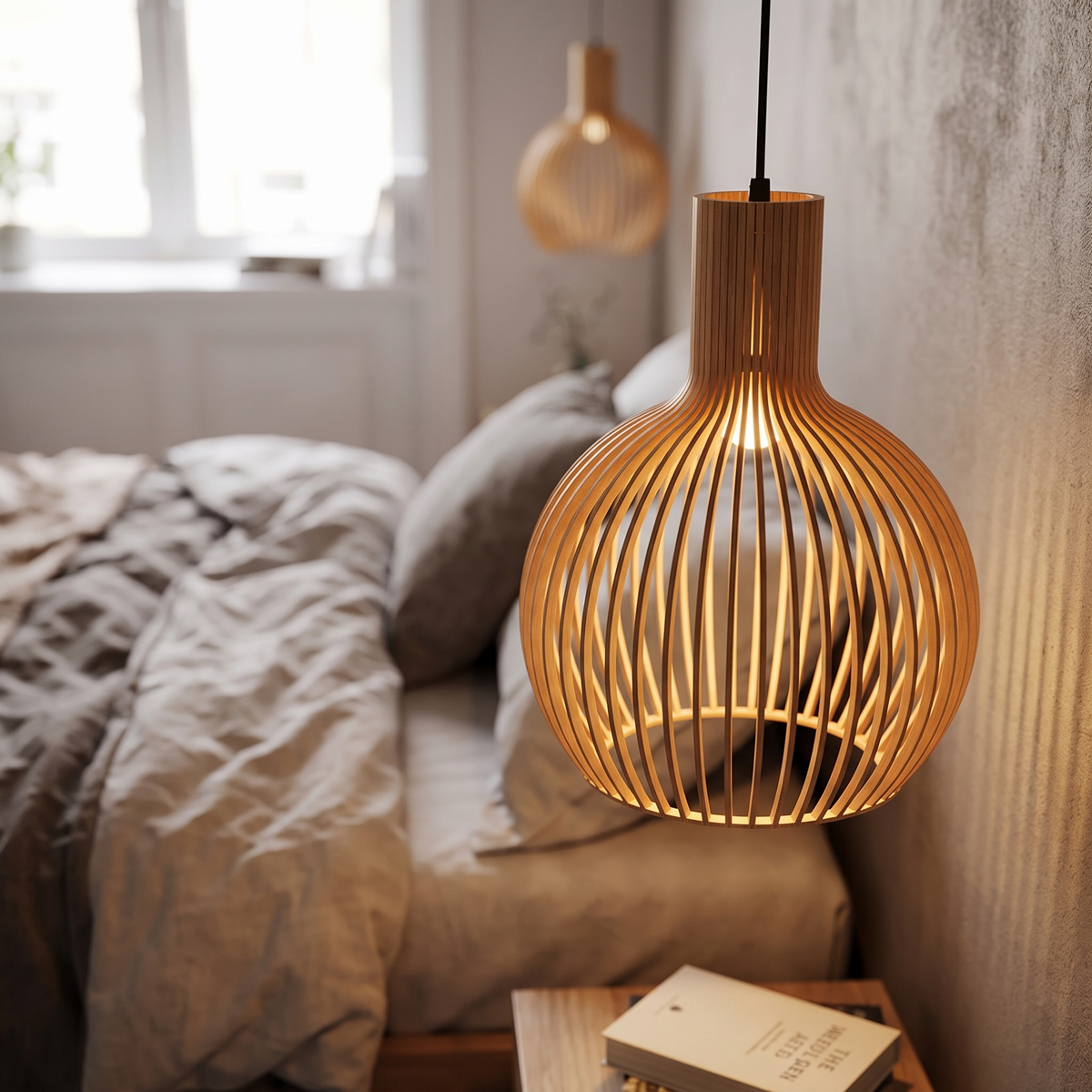 Wooden Slat Birdcage Pendant Light - styled
