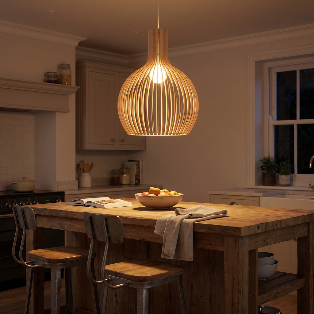 Wooden Slat Birdcage Pendant Light - styled