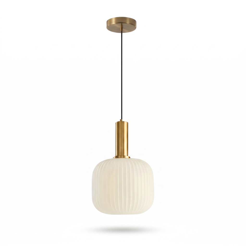 Ribbed Glass Cylinder Brass Pendant Light