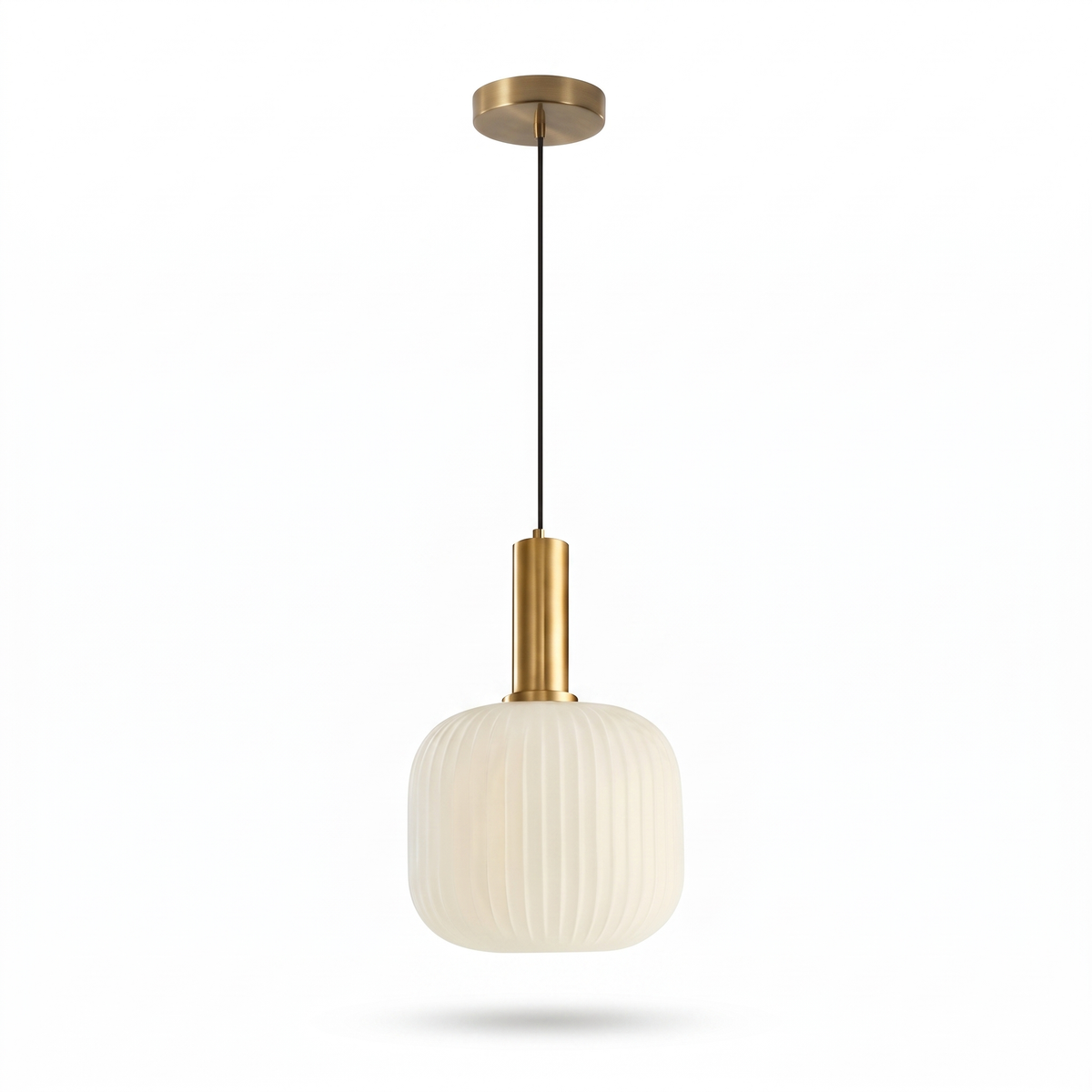 Ribbed Glass Cylinder Brass Pendant Light