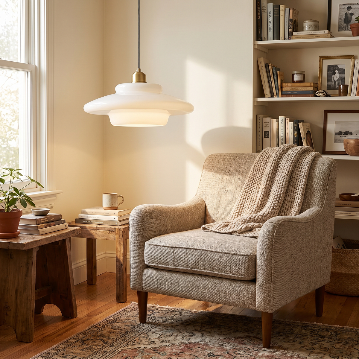 Stacked Opal Glass Disc Pendant Light - styled