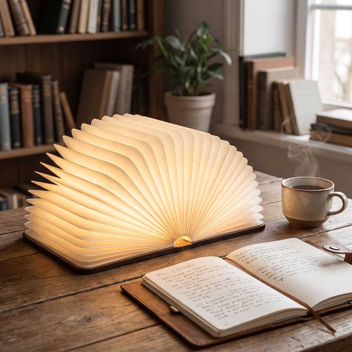 Foldable Wooden Book LED Lamp - styled