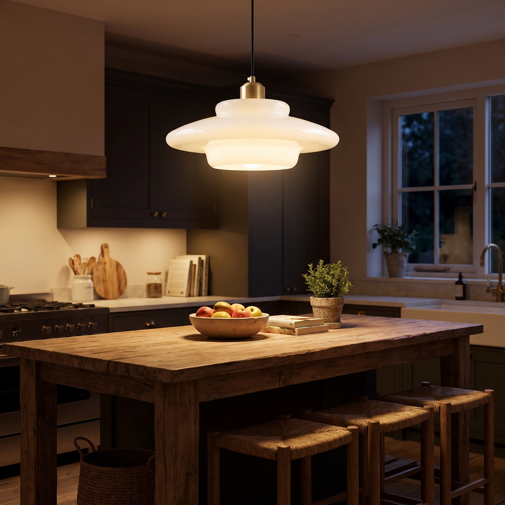 Stacked Opal Glass Disc Pendant Light - styled