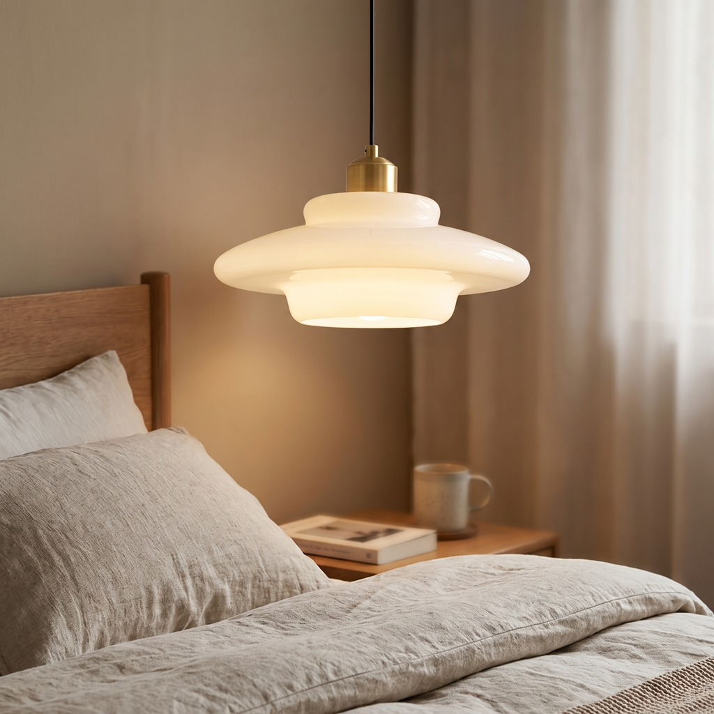 Stacked Opal Glass Disc Pendant Light - styled